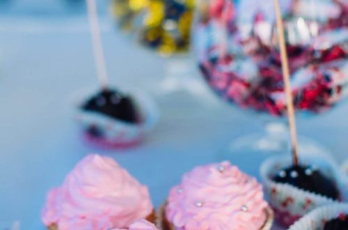 Dessert Sweet Cupcakes, Candy, confection On Table. Candy bar. D